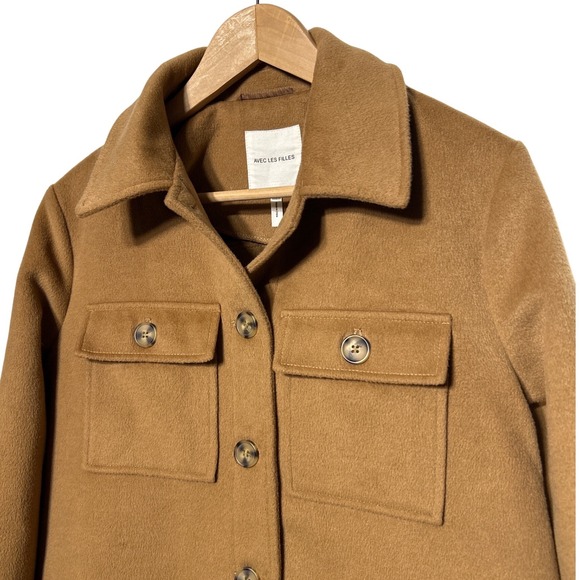 Avec Les Filles Jackets & Blazers - Avec Les Filles Camel Brown Cropped Trucker Jacket‎ Wool Blend Women's Size M